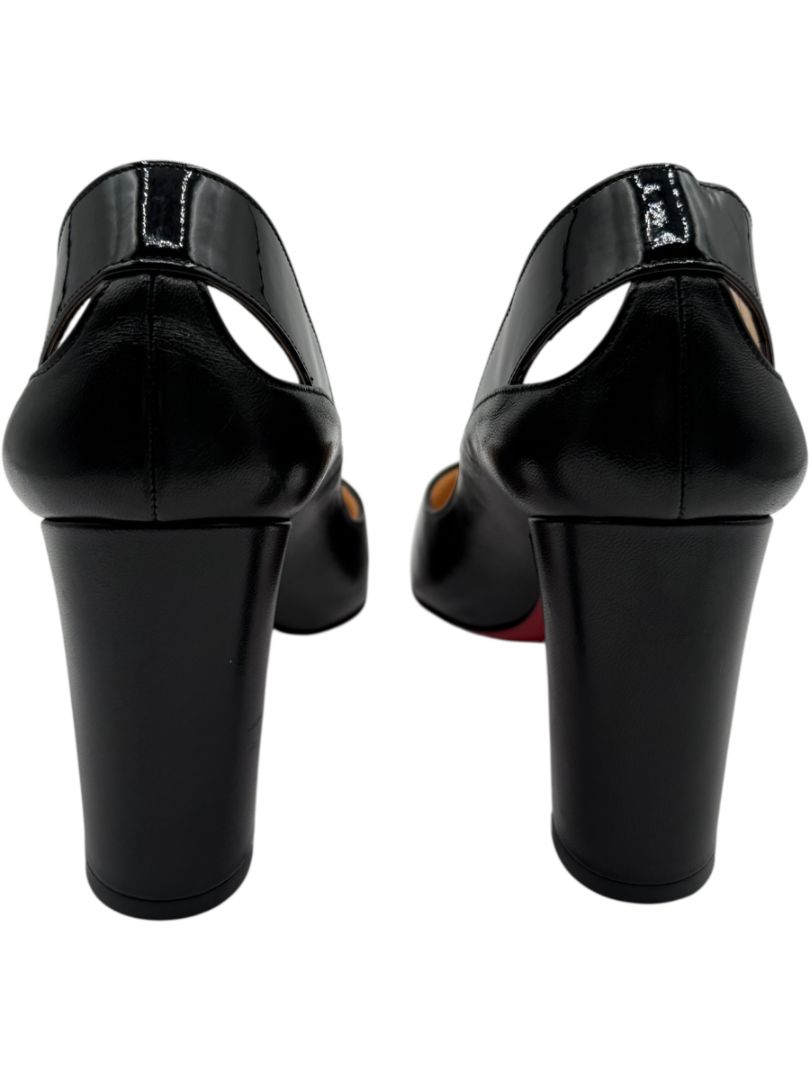 Christian Louboutin Black Leather & Patent Cap-Toe Pumps – Size 39.5