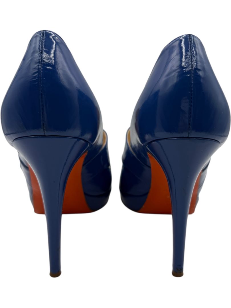 Versace Royal Blue Patent Leather Peep-Toe Heels – Size 39.5