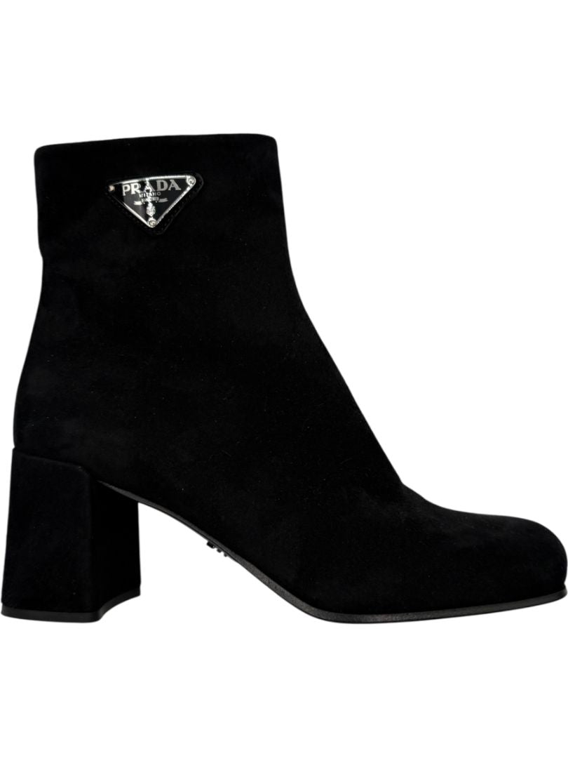 Prada Black Suede Ankle Boots – Size 39.5