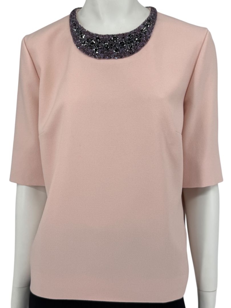 Lanvin Powder Pink Embellished Wool Top – Size FR 40