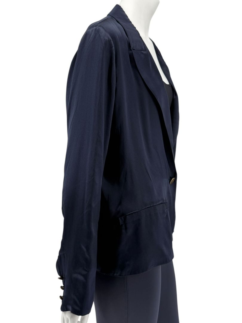Lanvin Navy Silk Blazer with Gold Buttons – Size FR 42