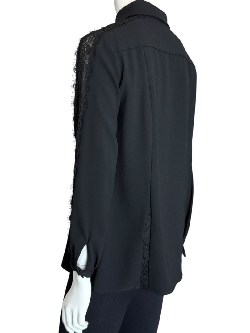 Pamella Roland Black Longsleeve Blouse with Lace Inset - Large