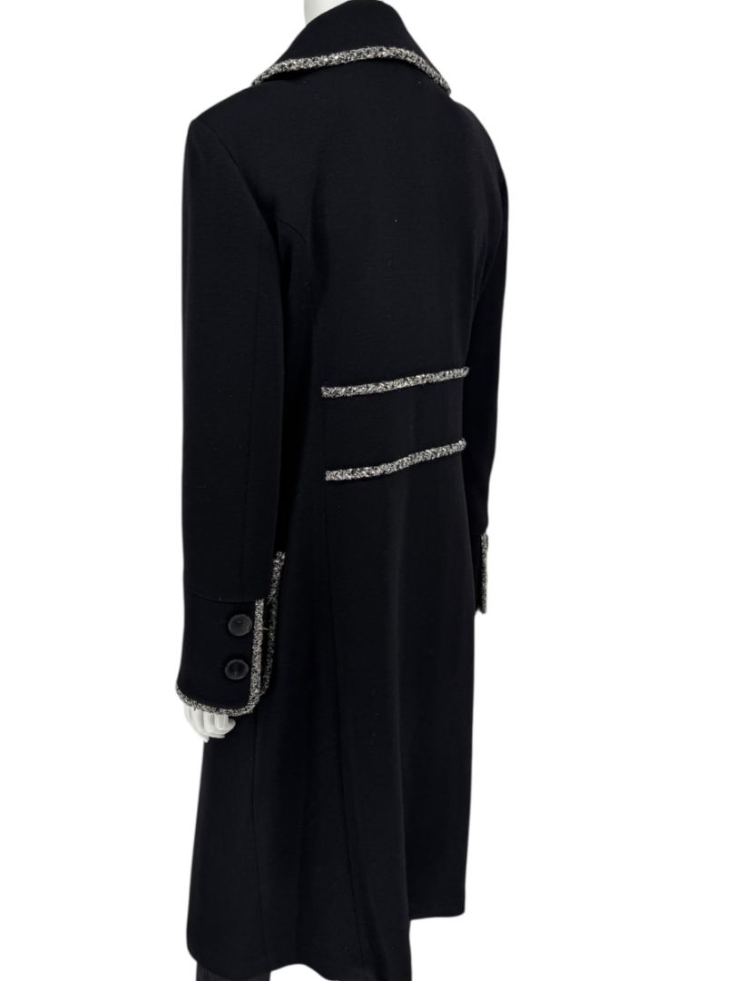 Lida Baday Black Wool Long Coat with Metallic Braid Trim – Size 12