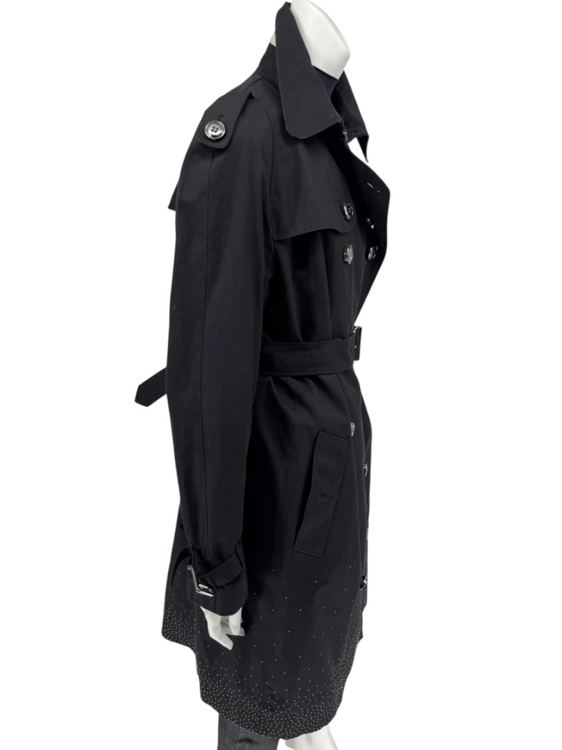 Burberry London Black Cotton Trench Coat with Crystal Bead Hem – Size USA 14 / IT 48