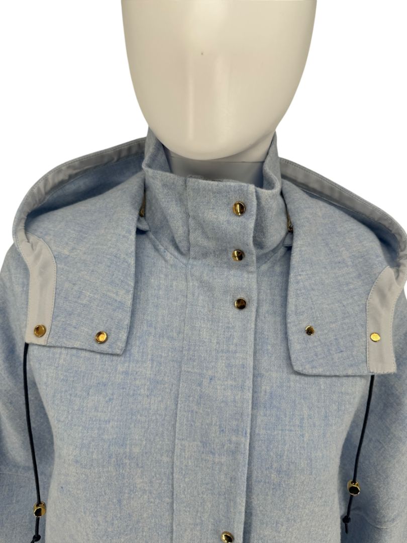 Agnona Light Blue Hooded Wool-Cashmere Coat - Size S