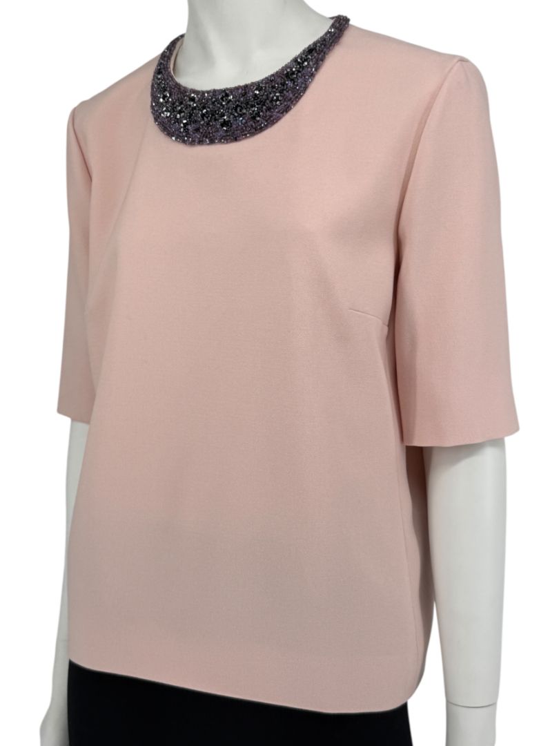 Lanvin Powder Pink Embellished Wool Top – Size FR 40