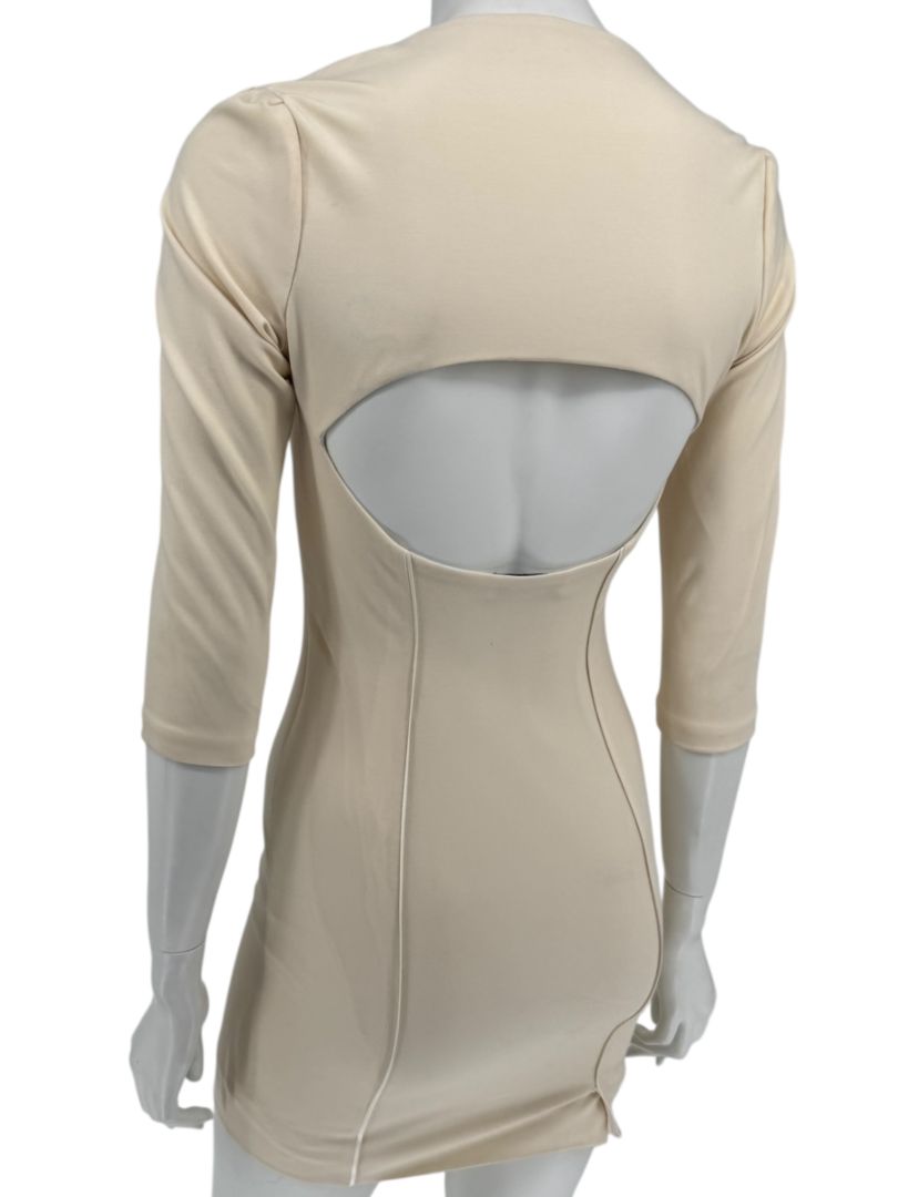 Pamella Roland Cream Bodycon Cut-Out Back Dress - Size 4