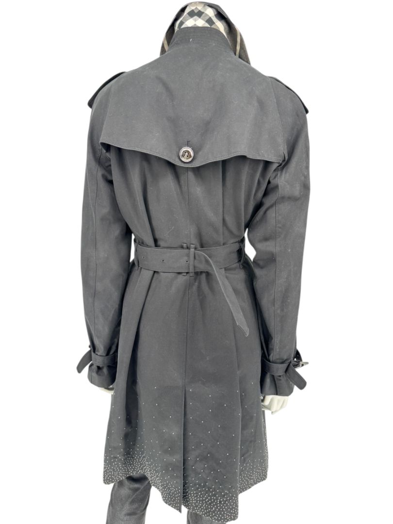 Burberry London Black Cotton Trench Coat with Crystal Bead Hem – Size USA 14 / IT 48