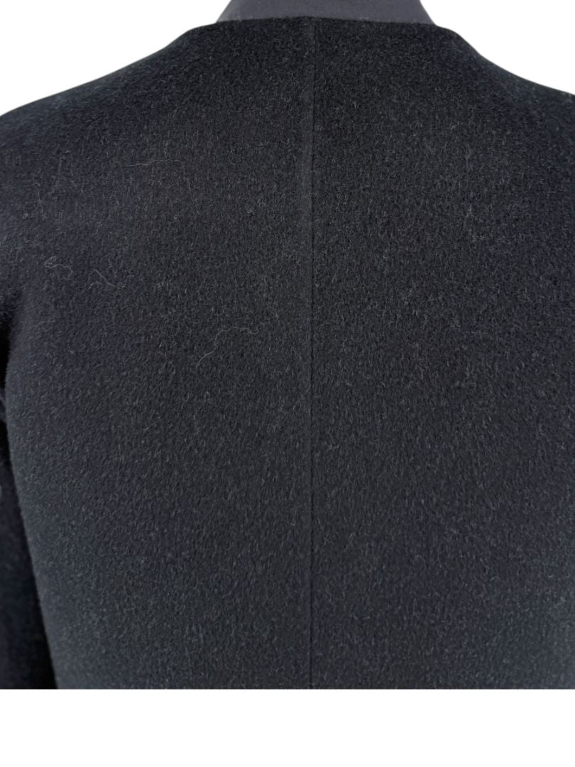 Pamella Roland Black Wool Blend Long Coat Minimalist Hidden Snap Closure - Large
