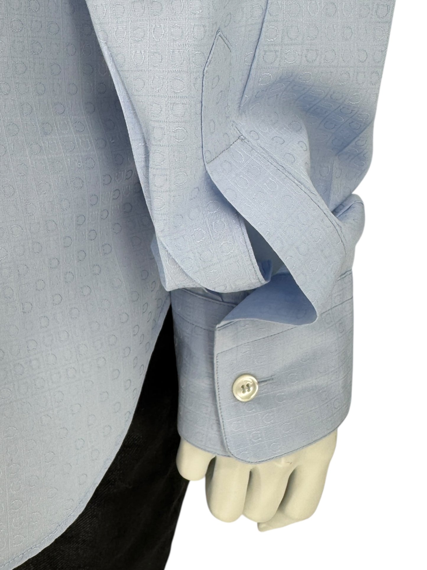 Salvatore Ferragamo Light Blue Patterned Dress Shirt – Size M (Men's)