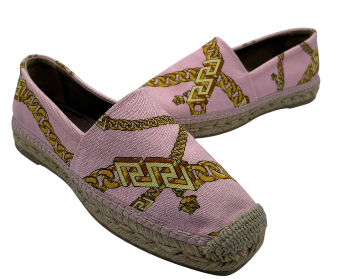 NIB Versace Chain-Print Cotton Espadrille Loafers - Size 37