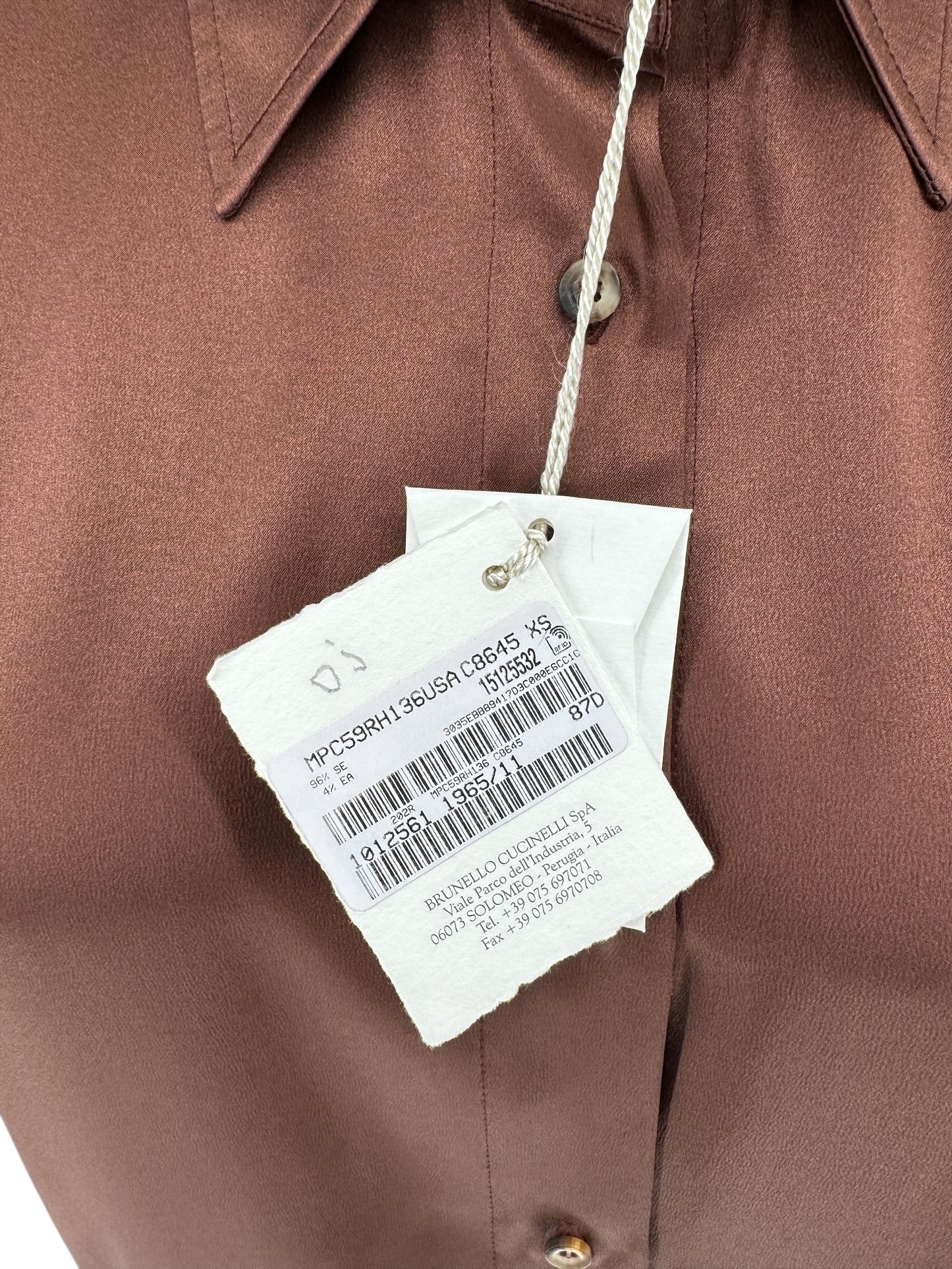 Brunello Cucinelli Silk Epaulet Blouse in Mahogany – Size XS