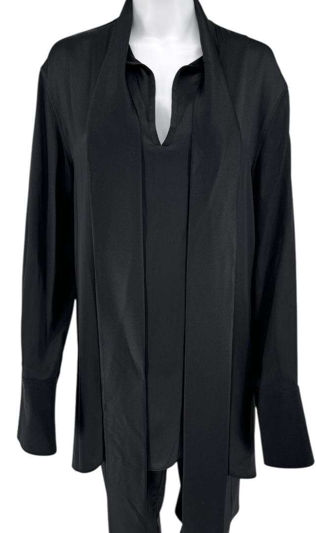 Jil Sander Silk Tie-Neck Blouse in Black – Size 34