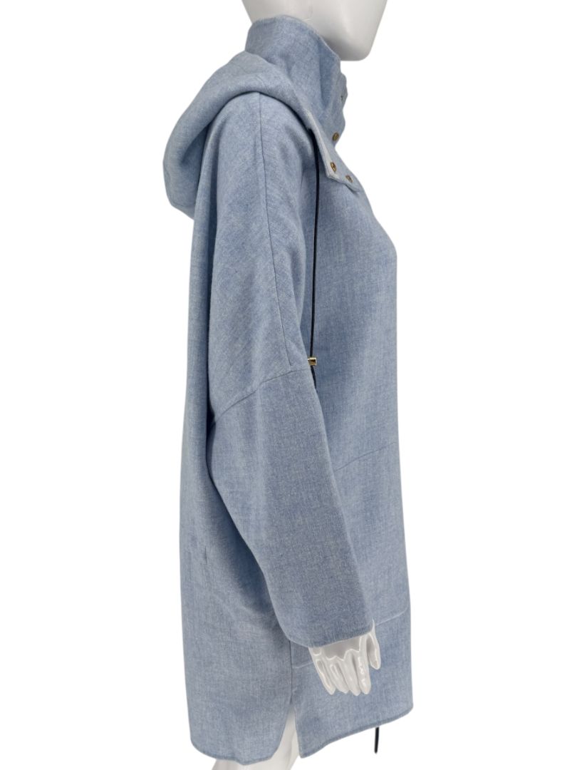 Agnona Light Blue Hooded Wool-Cashmere Coat - Size S
