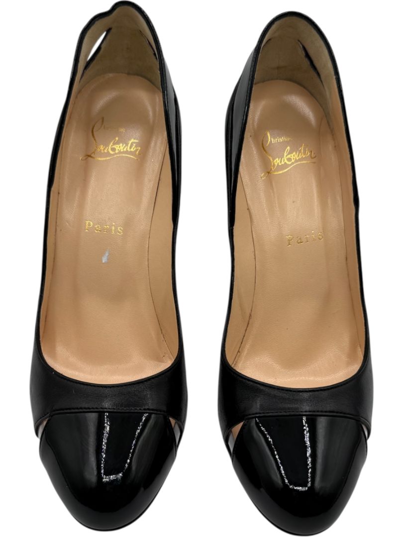 Christian Louboutin Black Leather & Patent Cap-Toe Pumps – Size 39.5