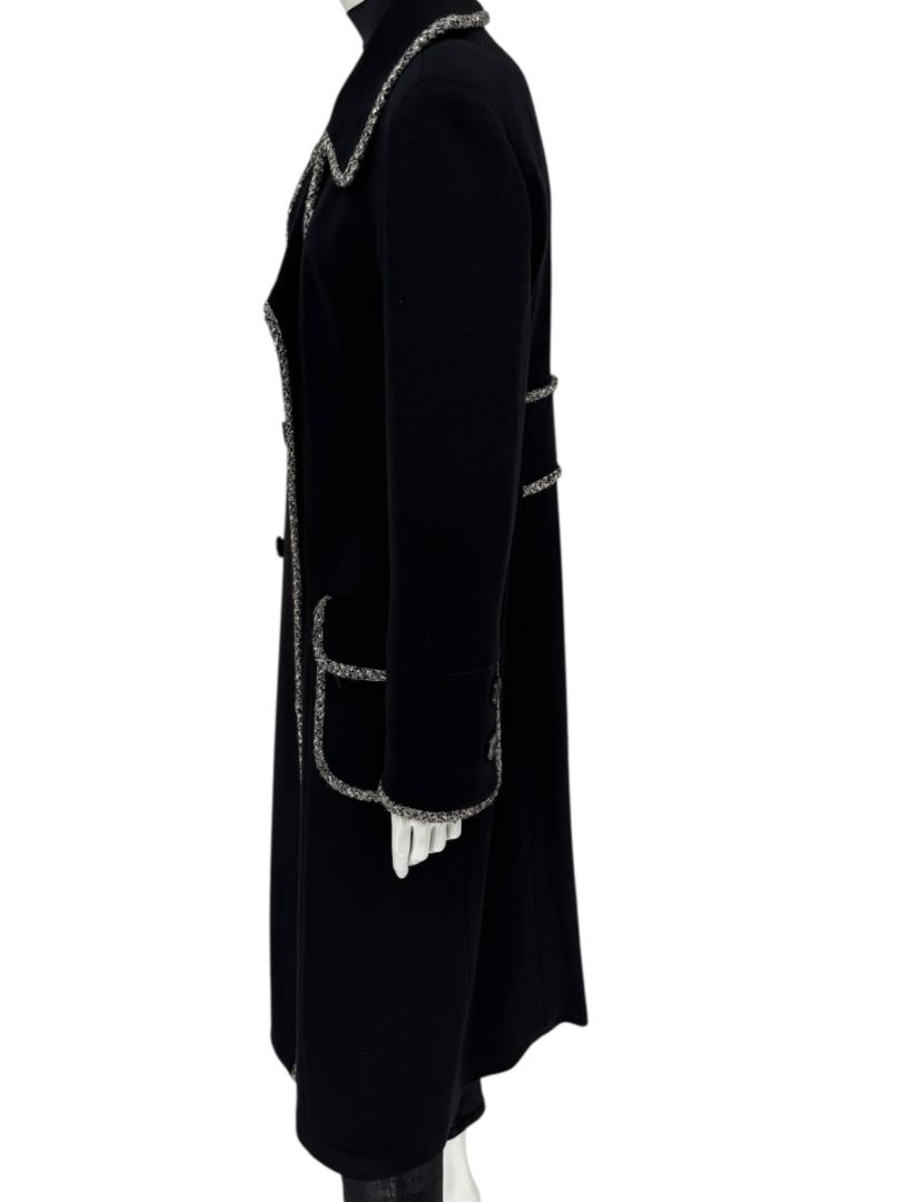 Lida Baday Black Wool Long Coat with Metallic Braid Trim – Size 12