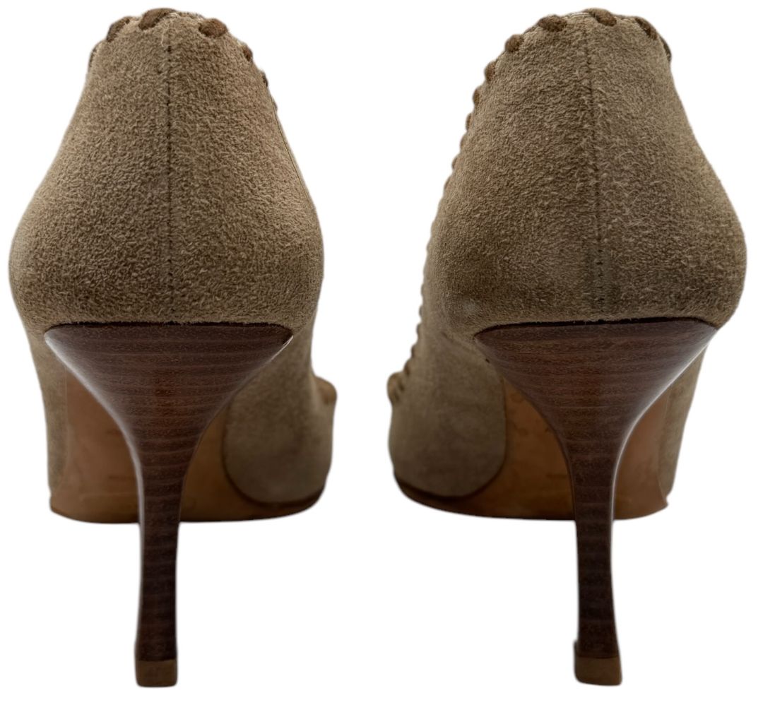 Prada Embellished Suede Peep-Toe Heels – Size 36 – Good Preowned Condition