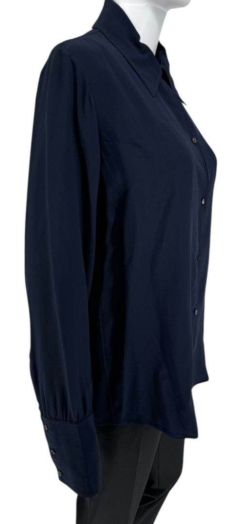 The Row Navy Silk Button-Up Blouse – Size 6
