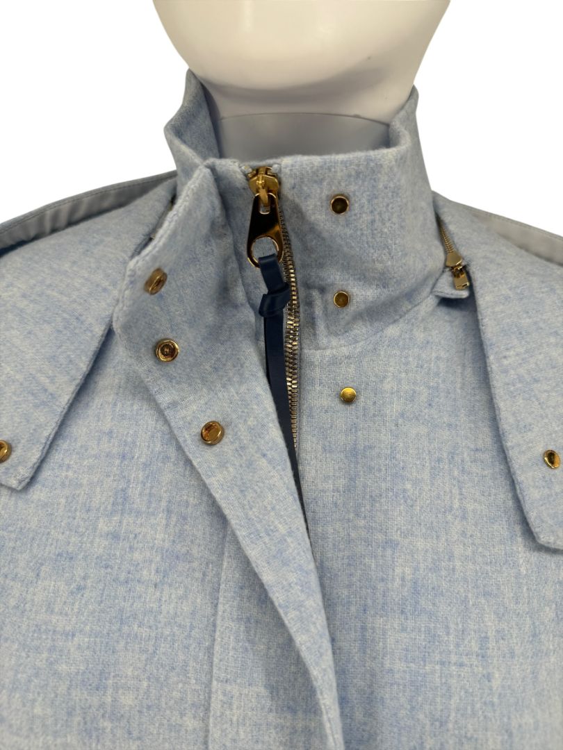 Agnona Light Blue Hooded Wool-Cashmere Coat - Size S