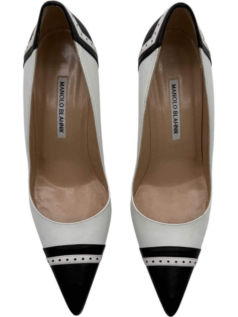 Manolo Blahnik Black & White Wingtip/Spectator Pumps - Size 39.5