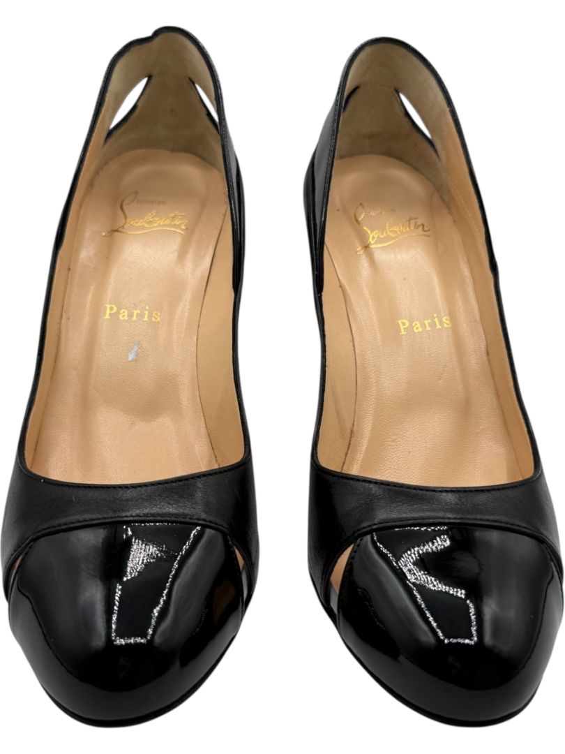 Christian Louboutin Black Leather & Patent Cap-Toe Pumps – Size 39.5