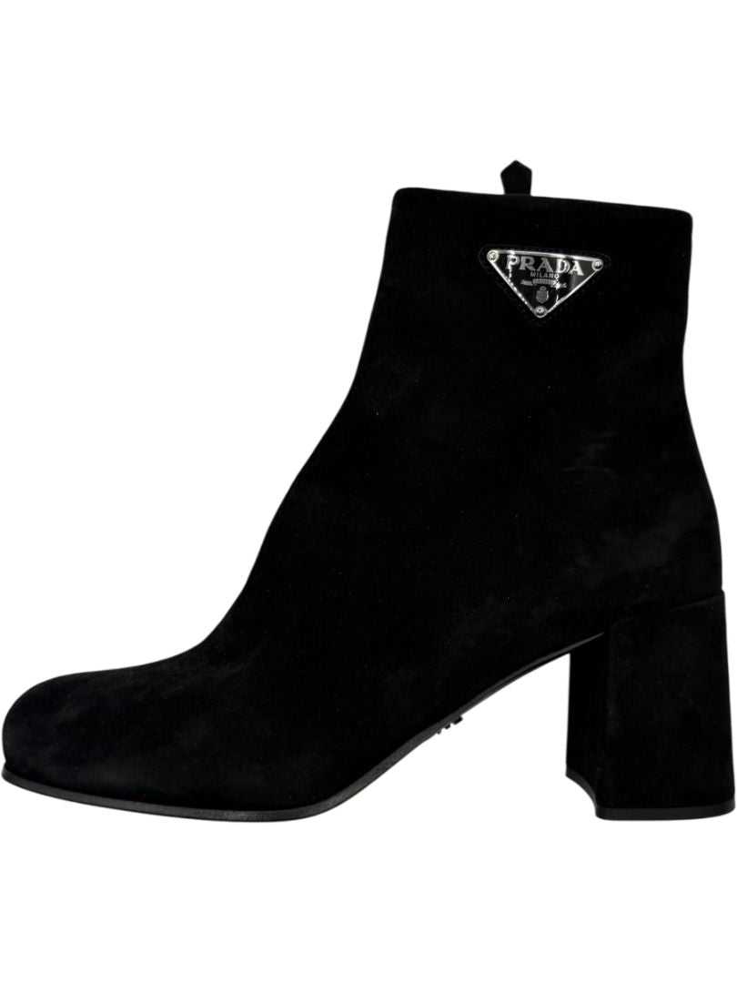 Prada Black Suede Ankle Boots – Size 39.5