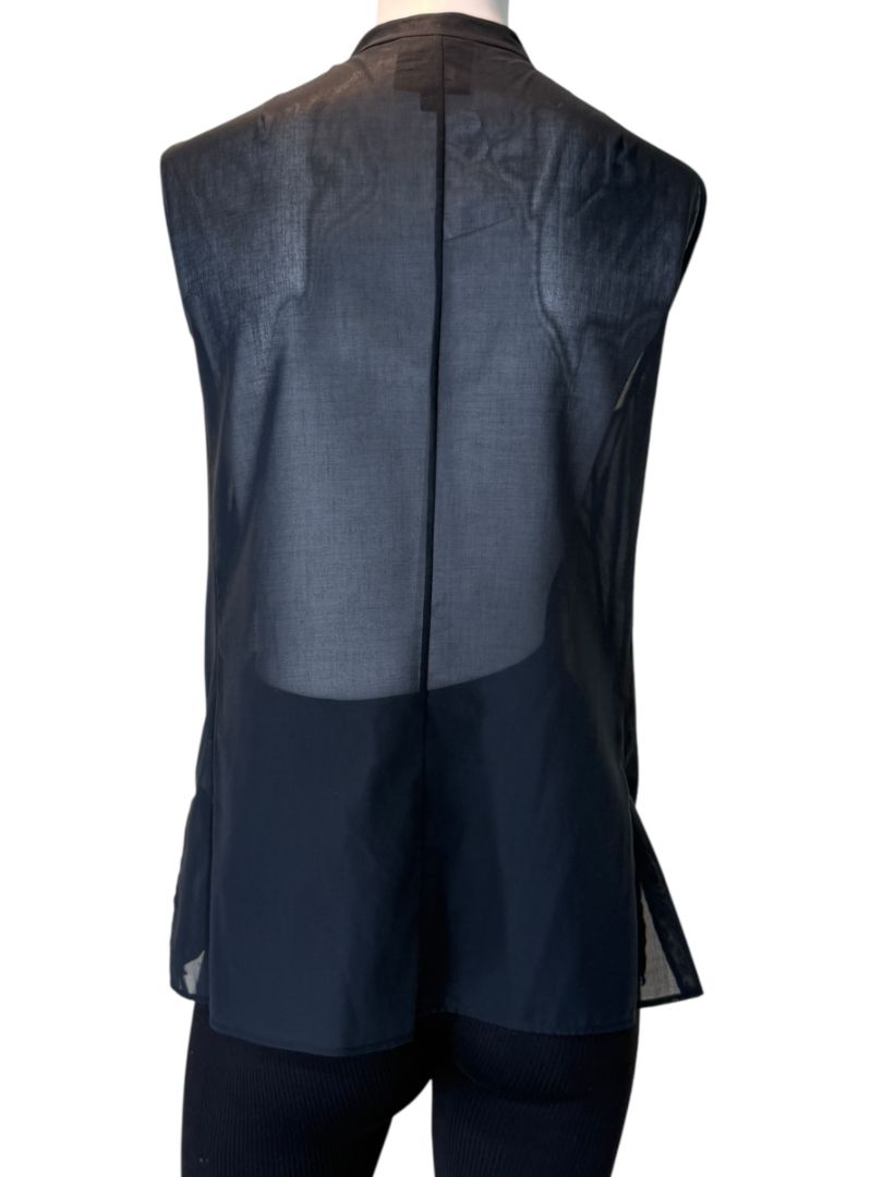 Akris Bergdorf Goodman Black Sleeveless Sheer Silk & Cotton Tie-Front Blouse – Size 10