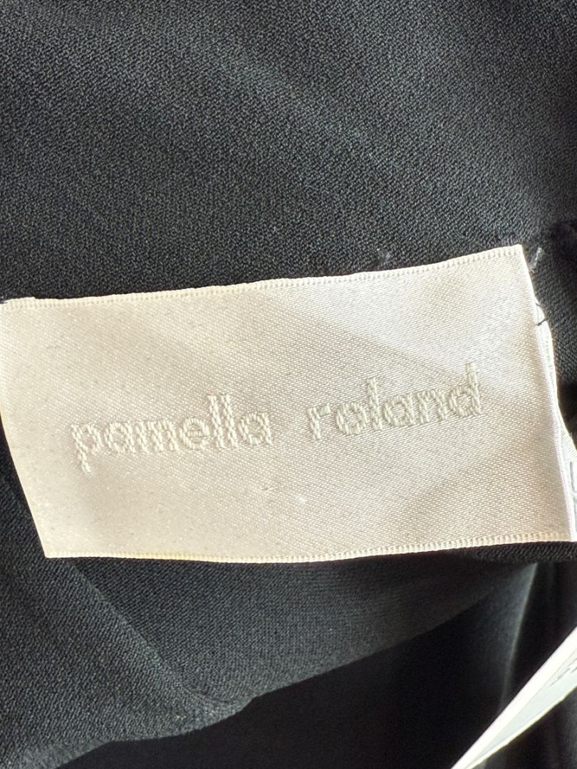 Pamella Roland Black Asymmetrical Blouse with Contrast Cuffs – Large