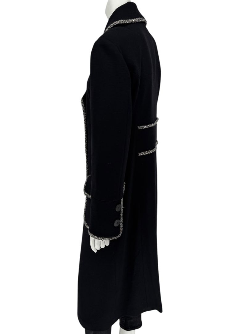 Lida Baday Black Wool Long Coat with Metallic Braid Trim – Size 12