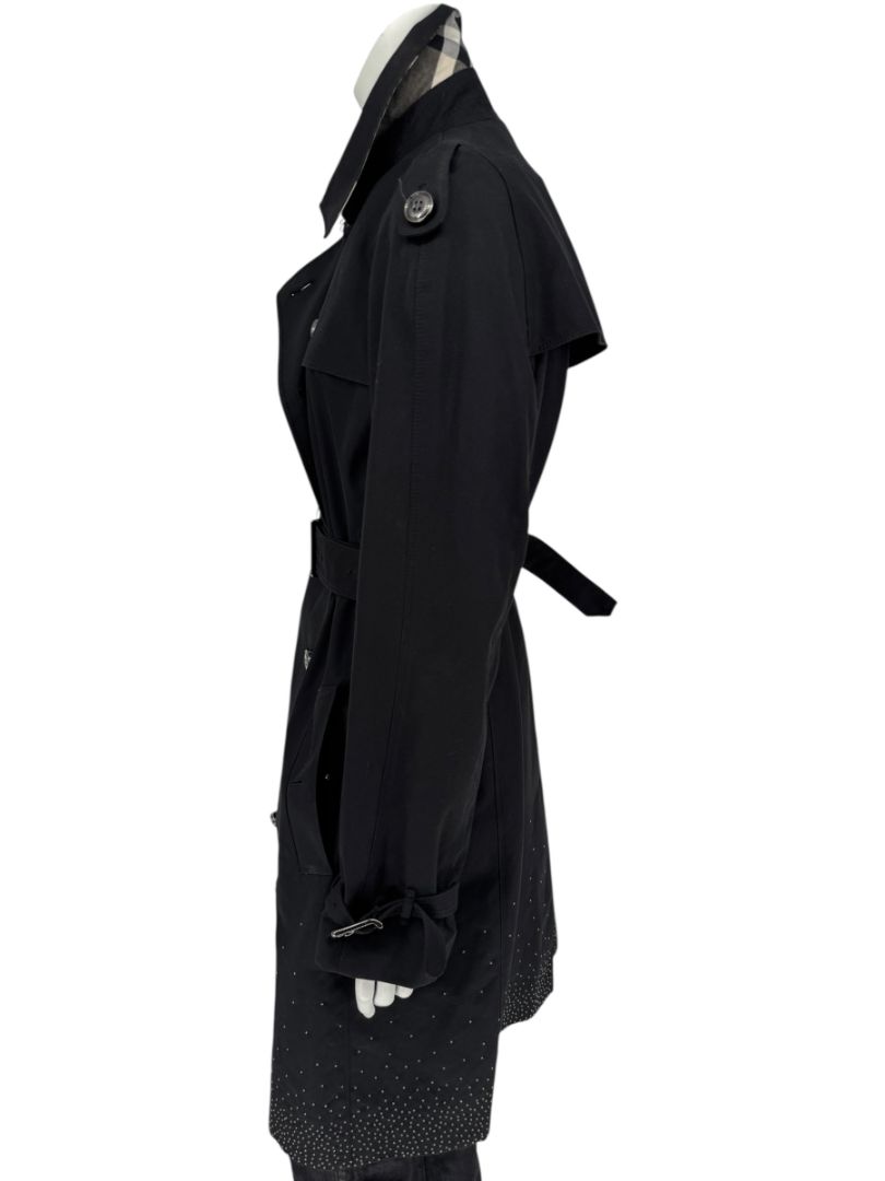 Burberry London Black Cotton Trench Coat with Crystal Bead Hem – Size USA 14 / IT 48