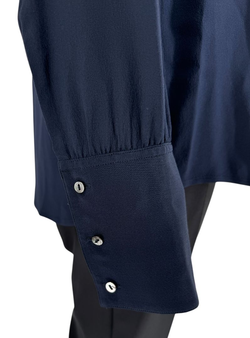 The Row Navy Silk Button-Up Blouse – Size 6