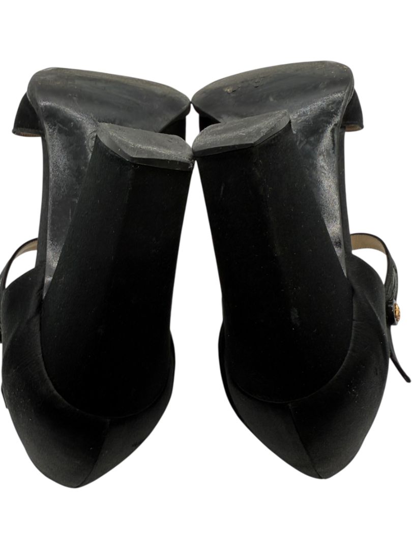 Chanel Black Satin Mary Jane Pumps with Gold CC Button – Size 40 (US 10)