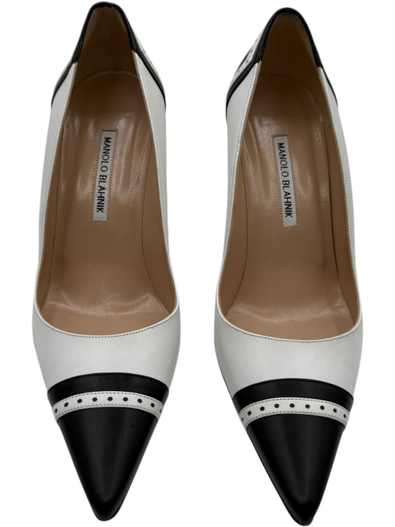 Manolo Blahnik Black & White Wingtip/Spectator Pumps - Size 39.5