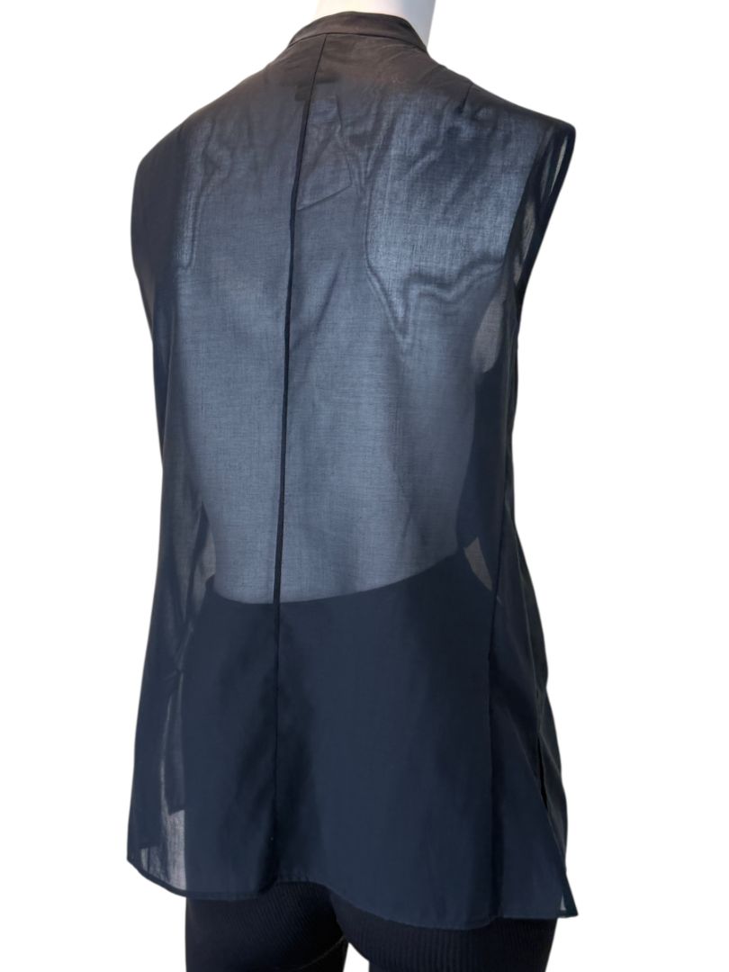 Akris Bergdorf Goodman Black Sleeveless Sheer Silk & Cotton Tie-Front Blouse – Size 10