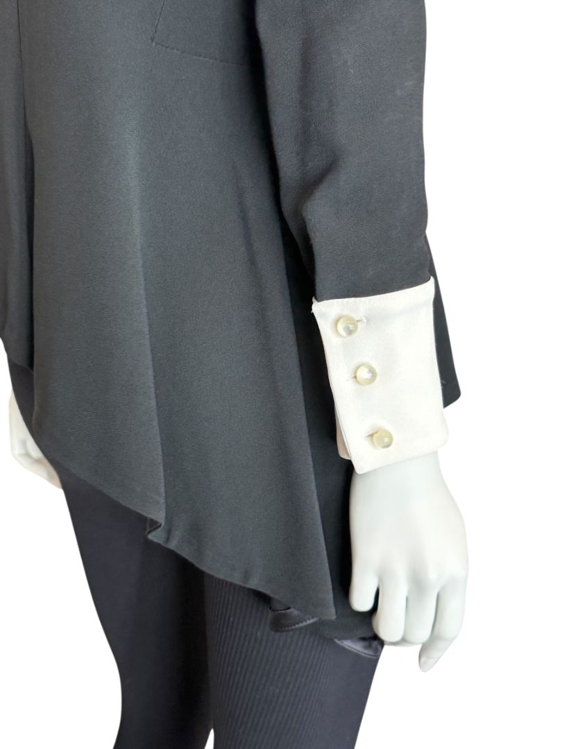 Pamella Roland Black Asymmetrical Blouse with Contrast Cuffs – Large