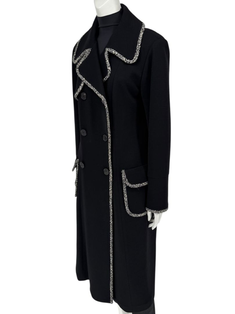 Lida Baday Black Wool Long Coat with Metallic Braid Trim – Size 12