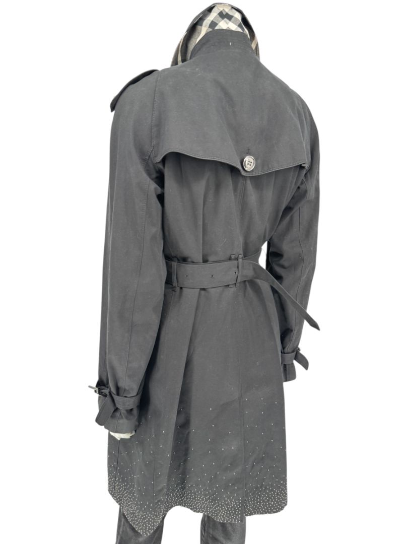 Burberry London Black Cotton Trench Coat with Crystal Bead Hem – Size USA 14 / IT 48