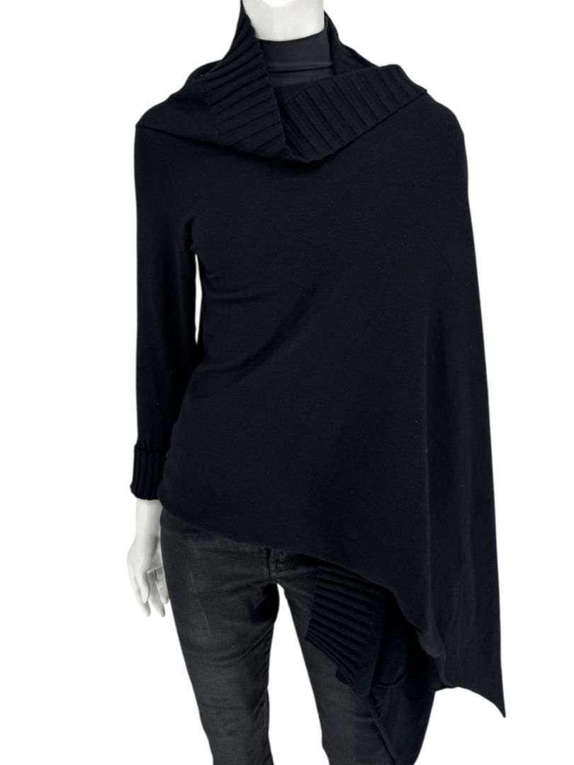 Armani Collezioni Black Asymmetric Rib-Trim Wrap Sweater – Size 12