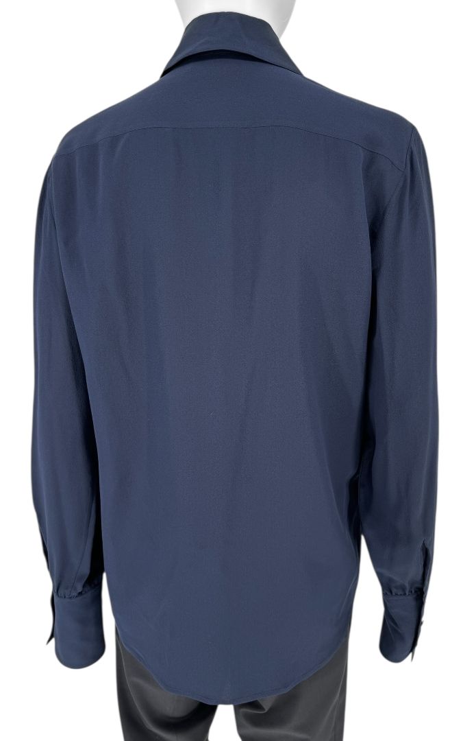 The Row Navy Silk Button-Up Blouse – Size 6