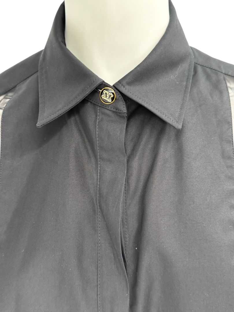 MaxMara 'Umberta' Sheer Black Silk Ruffle Blouse – Size 8
