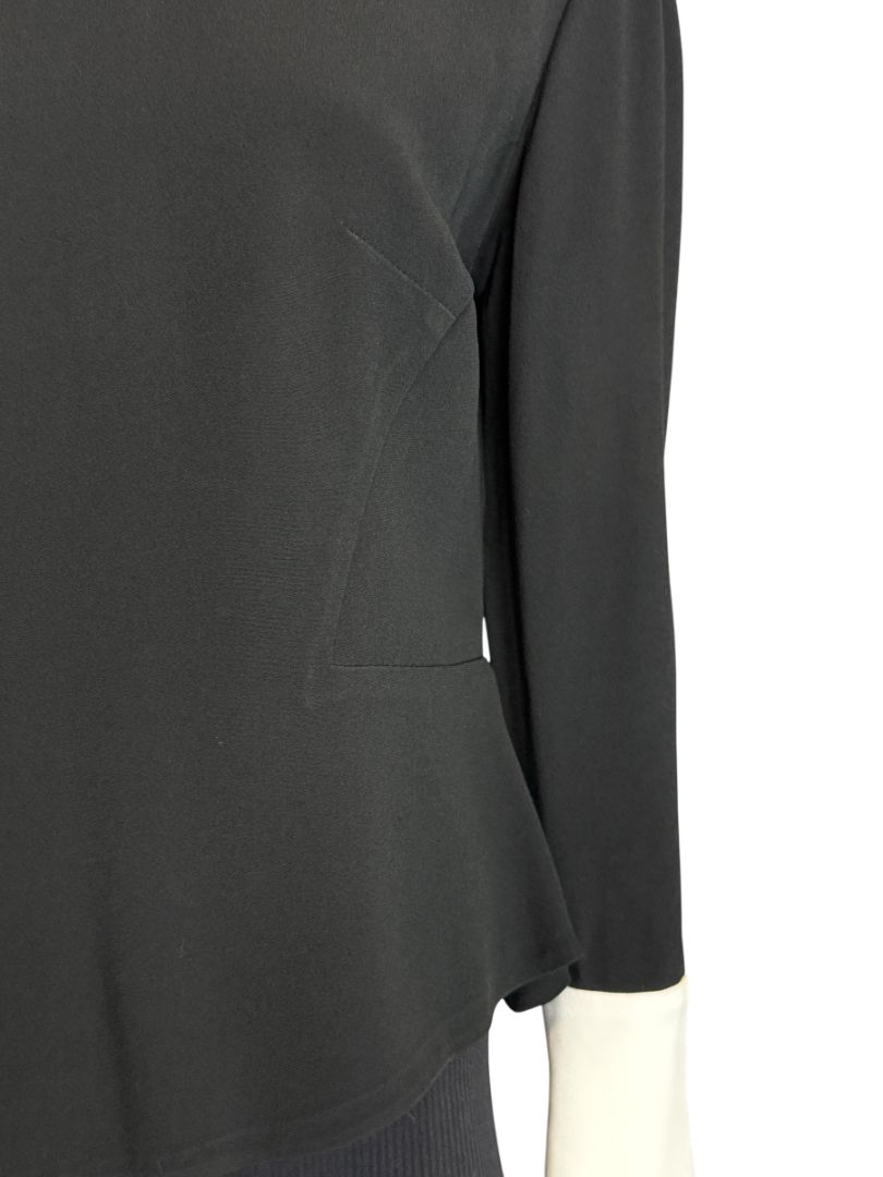 Pamella Roland Black Asymmetrical Blouse with Contrast Cuffs – Large