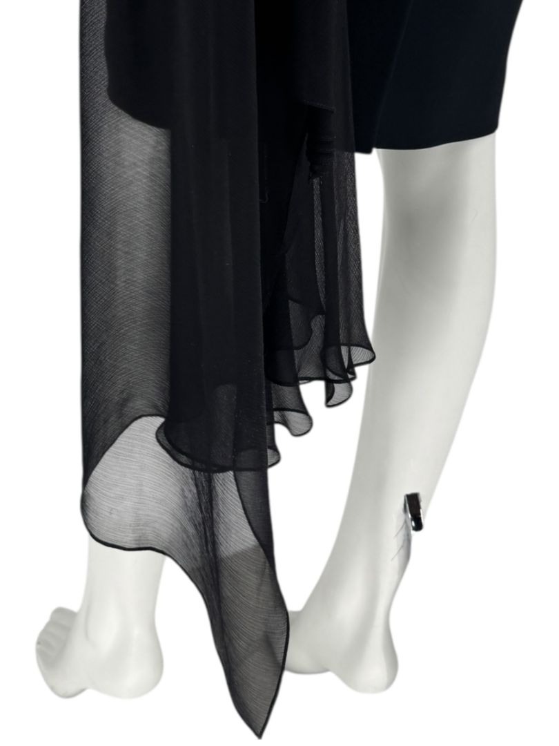 Pamella Roland Black Embellished One-Shoulder Cocktail Dress with Chiffon Drape – Large
