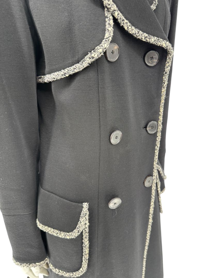 Lida Baday Black Wool Long Coat with Metallic Braid Trim – Size 12