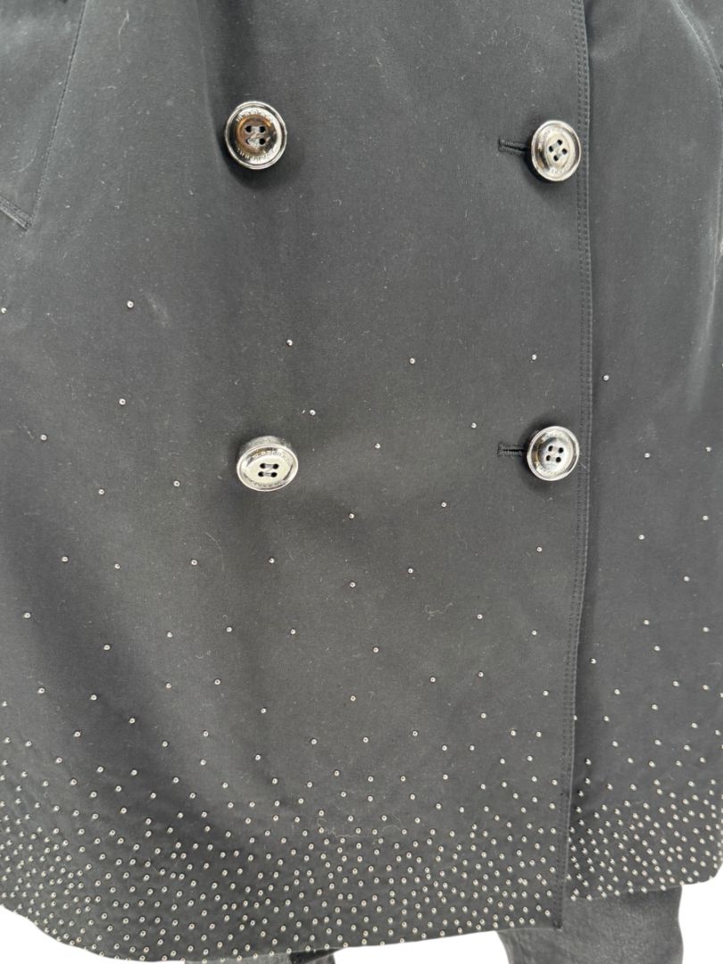 Burberry London Black Cotton Trench Coat with Crystal Bead Hem – Size USA 14 / IT 48