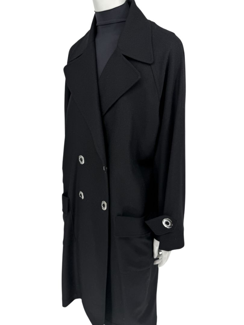Pamella Roland Black Double-Breasted Grommet Detail Coat – Large