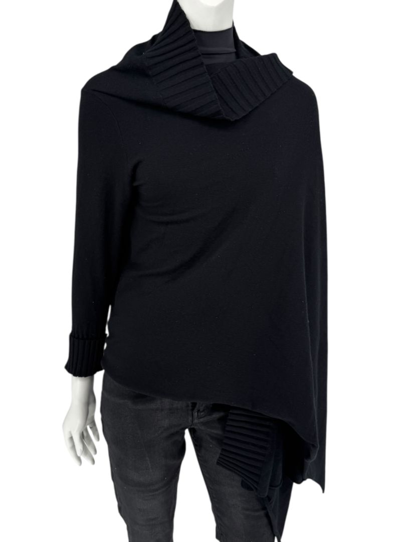 Armani Collezioni Black Asymmetric Rib-Trim Wrap Sweater – Size 12