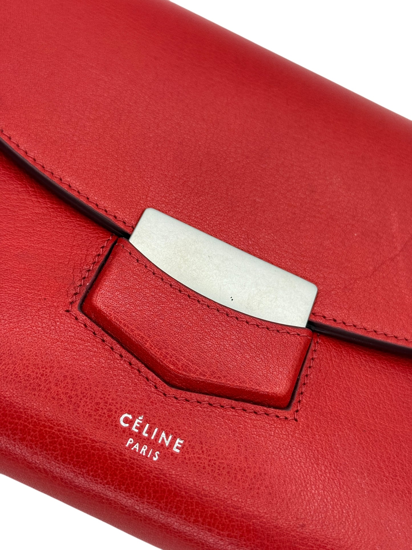 Celine Grained Calfskin Trotteur Clutch in Red