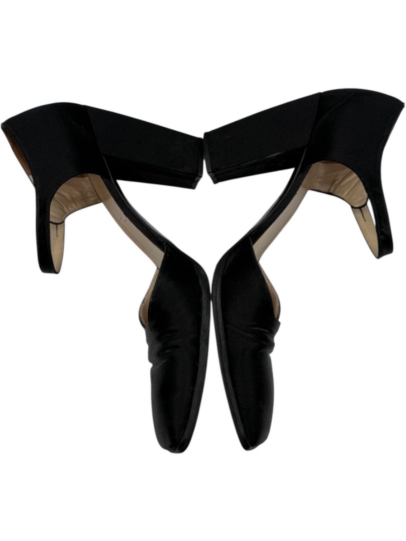 Chanel Black Satin Mary Jane Pumps with Gold CC Button – Size 40 (US 10)
