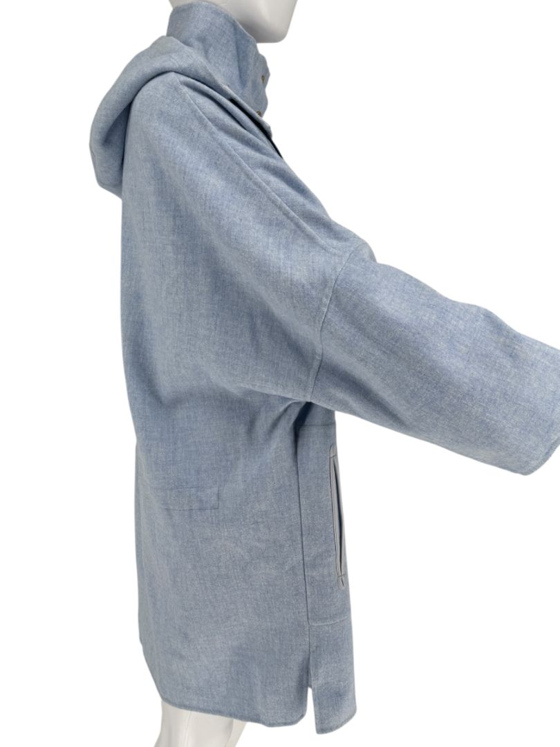 Agnona Light Blue Hooded Wool-Cashmere Coat - Size S
