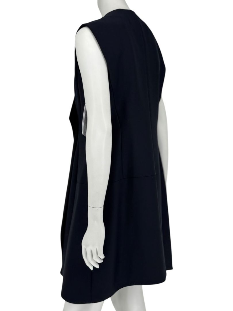 CHRISTIAN DIOR Navy Wool-Silk Dress with Draped Overlay – NWT – Size 12